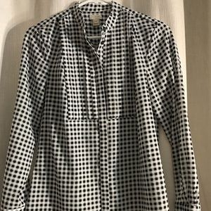 Silk JCrew gingham button down blouse